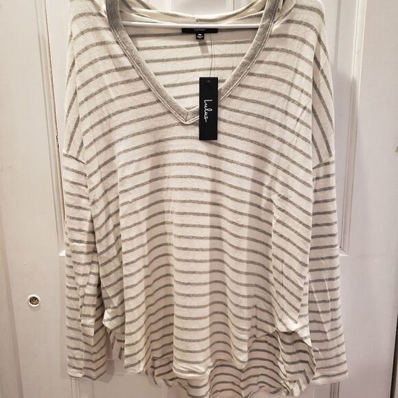 Lulus Act Casual White and Grey Striped Hoodie - Picture 5 of 6